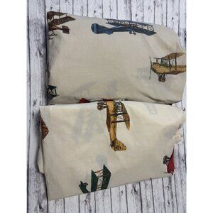 Pottery Barn Kids Vintage Planes Twin Fitted Flat Sheets Airplane Aged